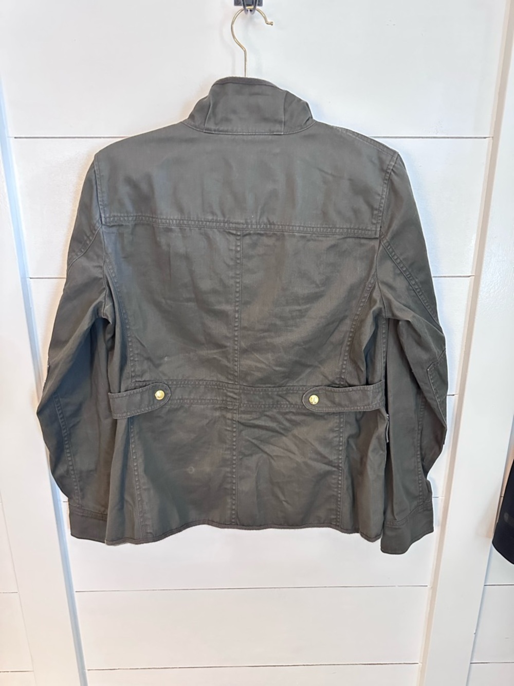 J CREW M Relaxed Boyfriend Resin olive green twill cotton field jacket boho chic - Picture 3 of 14